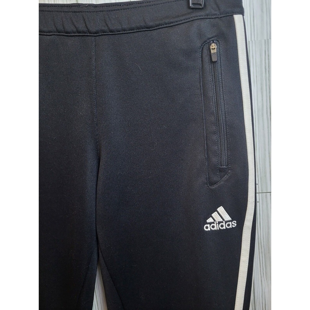 Adidas Women's Sweatpants Black With 2 White Stripes Zip Up Leg To Knees Size S - Picture 11 of 12
